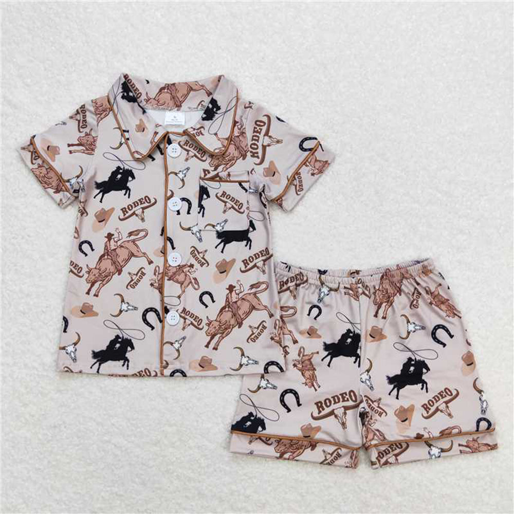 4.18 BSSO0761 RTS NO MOQ Short sleeves pocket rodeo kids boys button down pajamas