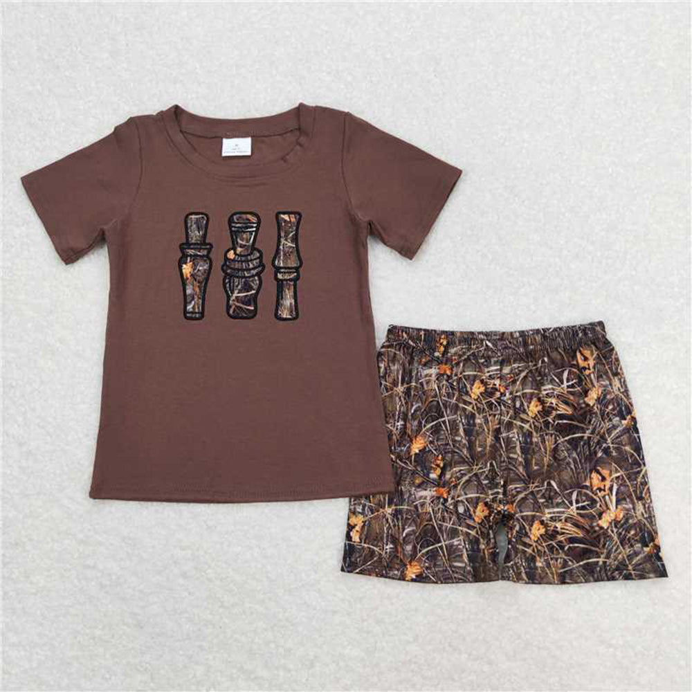 4.22 BSSO0780 RTS NO MOQ Short sleeves duck call top camo shorts kids boys clothing