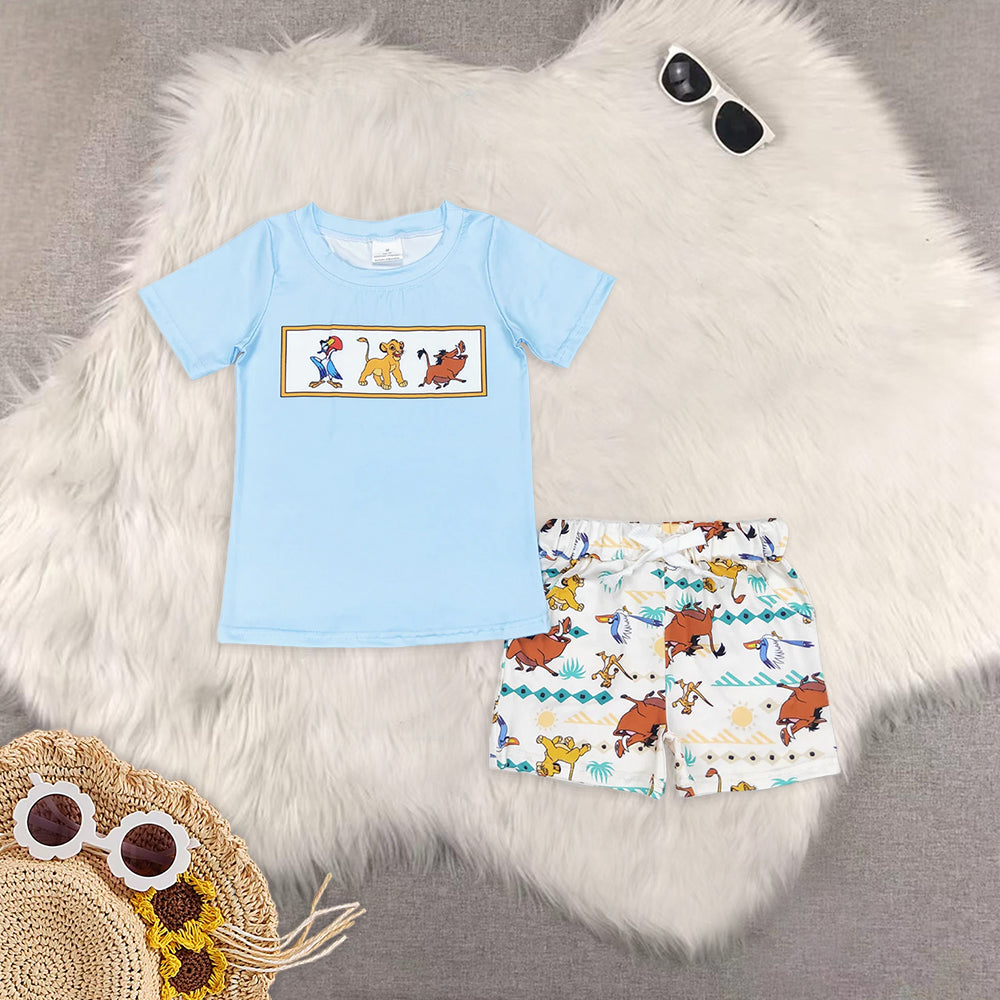 8.02 RTS Sibling Sleeveless lion tunic ruffle shorts girls clothing set dress