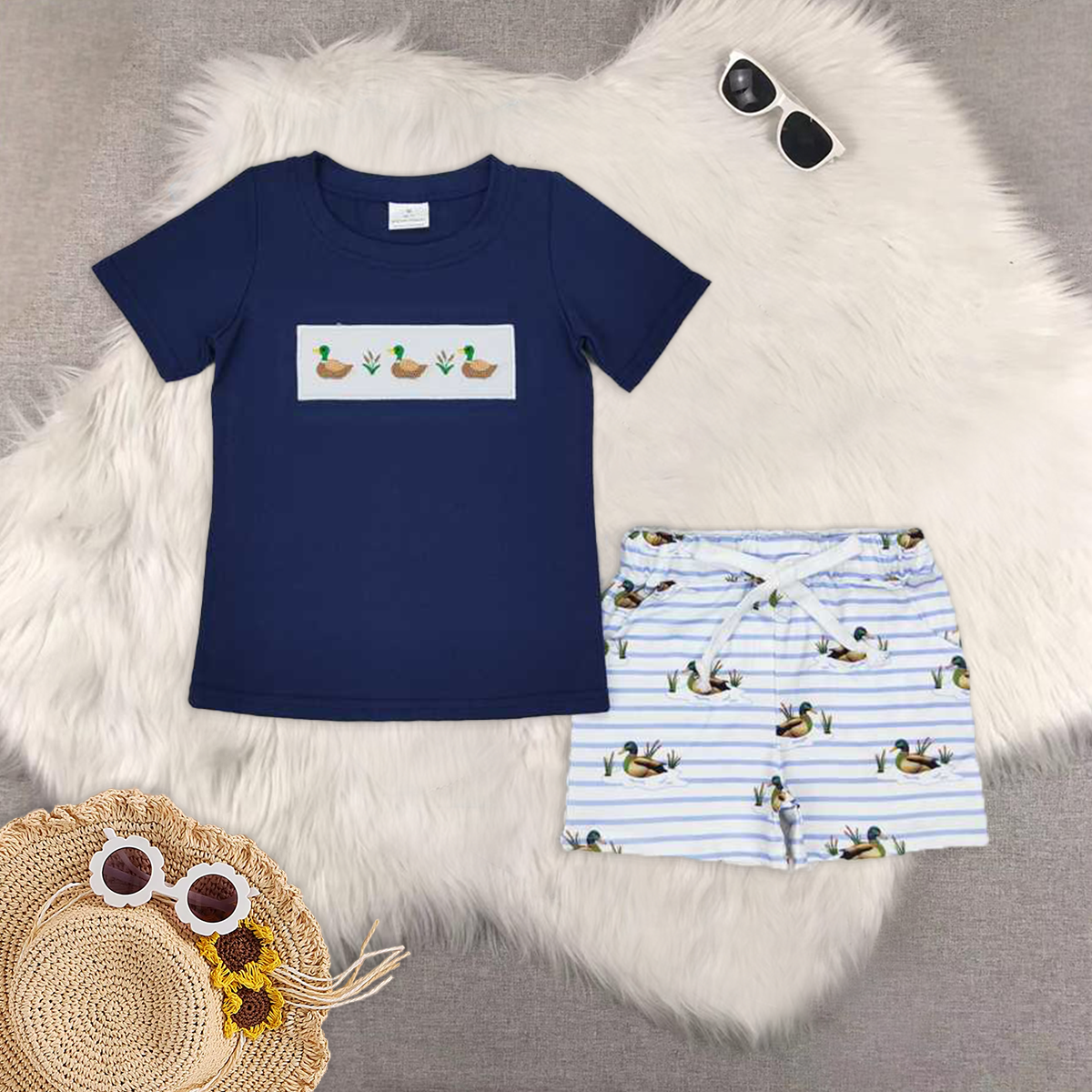 8.16 RTS Sibling Short sleeves duck top stripe shorts kids boys clothing rompers