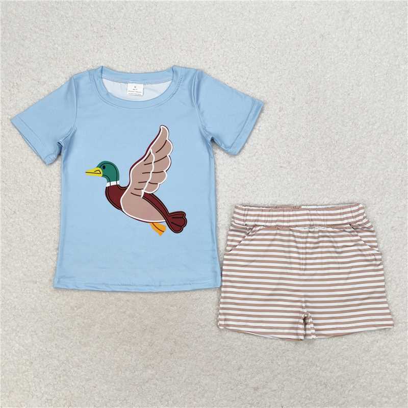 4.08 BSSO0970 RTS NO MOQ Baby Boys Summer Boys Outfits Baby Boys Duck Short Sleeve Top Stripes Shorts Clothes Sets