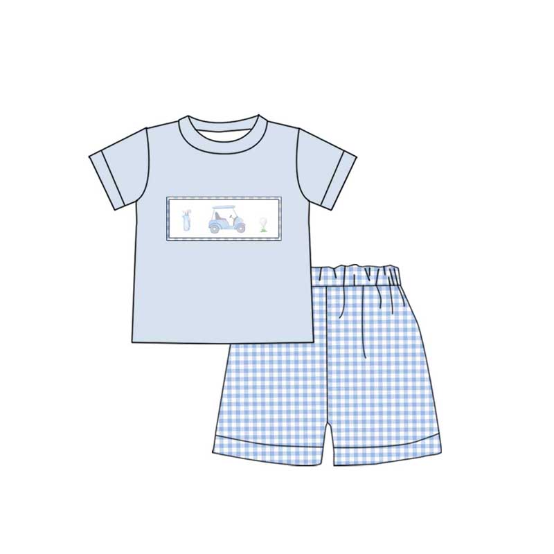 BSSO1052 Baby Boys Golf Carts Tee Shirts Checkered Shorts Clothing Sets Preorder