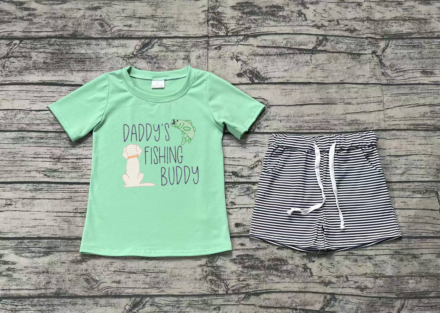 BSSO1147Daddy's fishing buddy top stripe shorts boys clothes