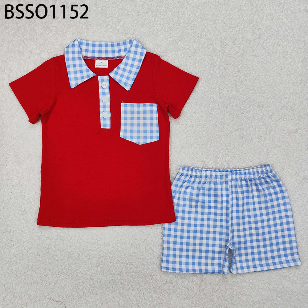 BSSO1152 New Rts No Moq 8-9 Days By Air Arrived it Red short sleeves polo shirt plaid shorts boys clothes