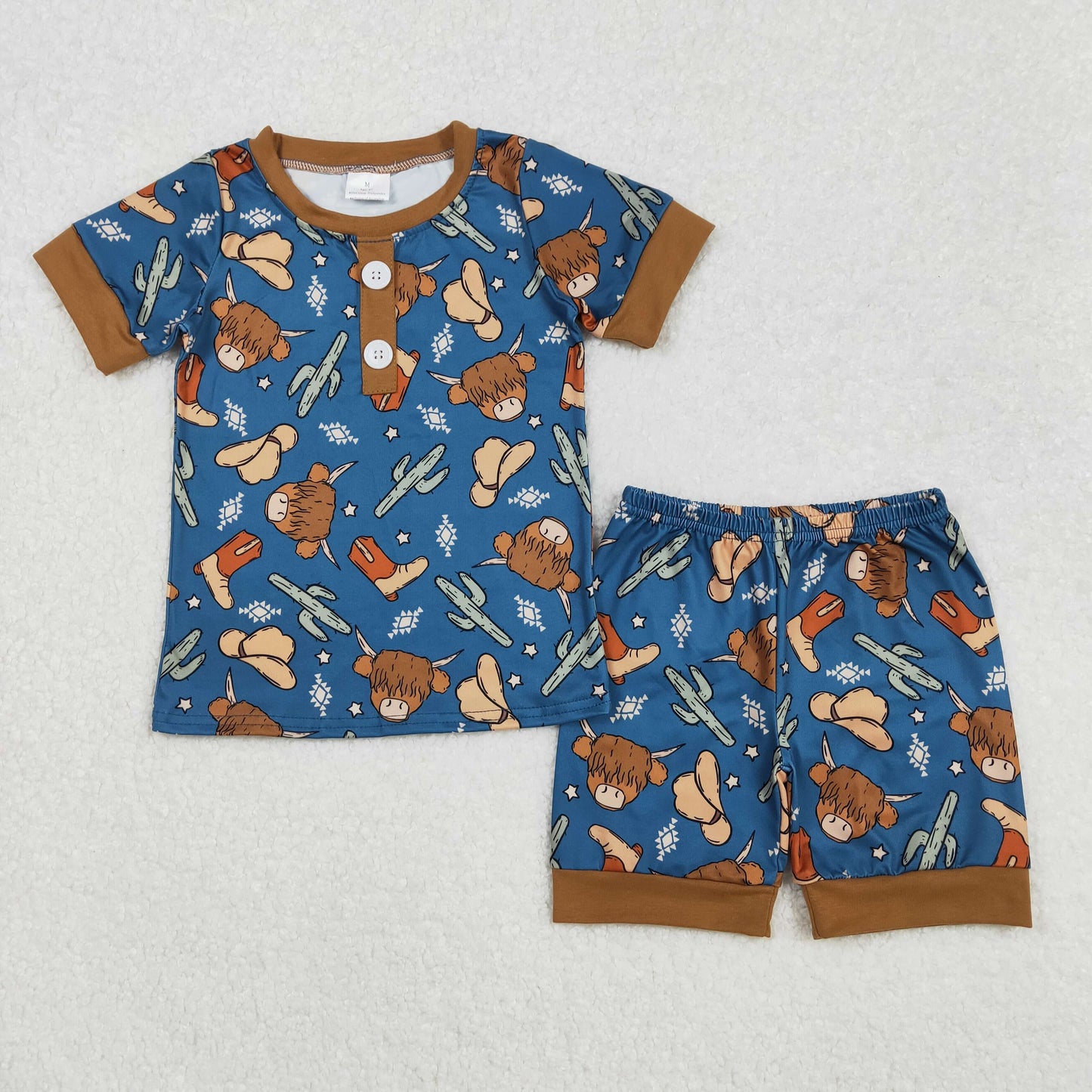 BSSO1232Kids Boys Pajamas Short Sleeves Highland Cow Cactus Print Comfortable Sleepwear for Children