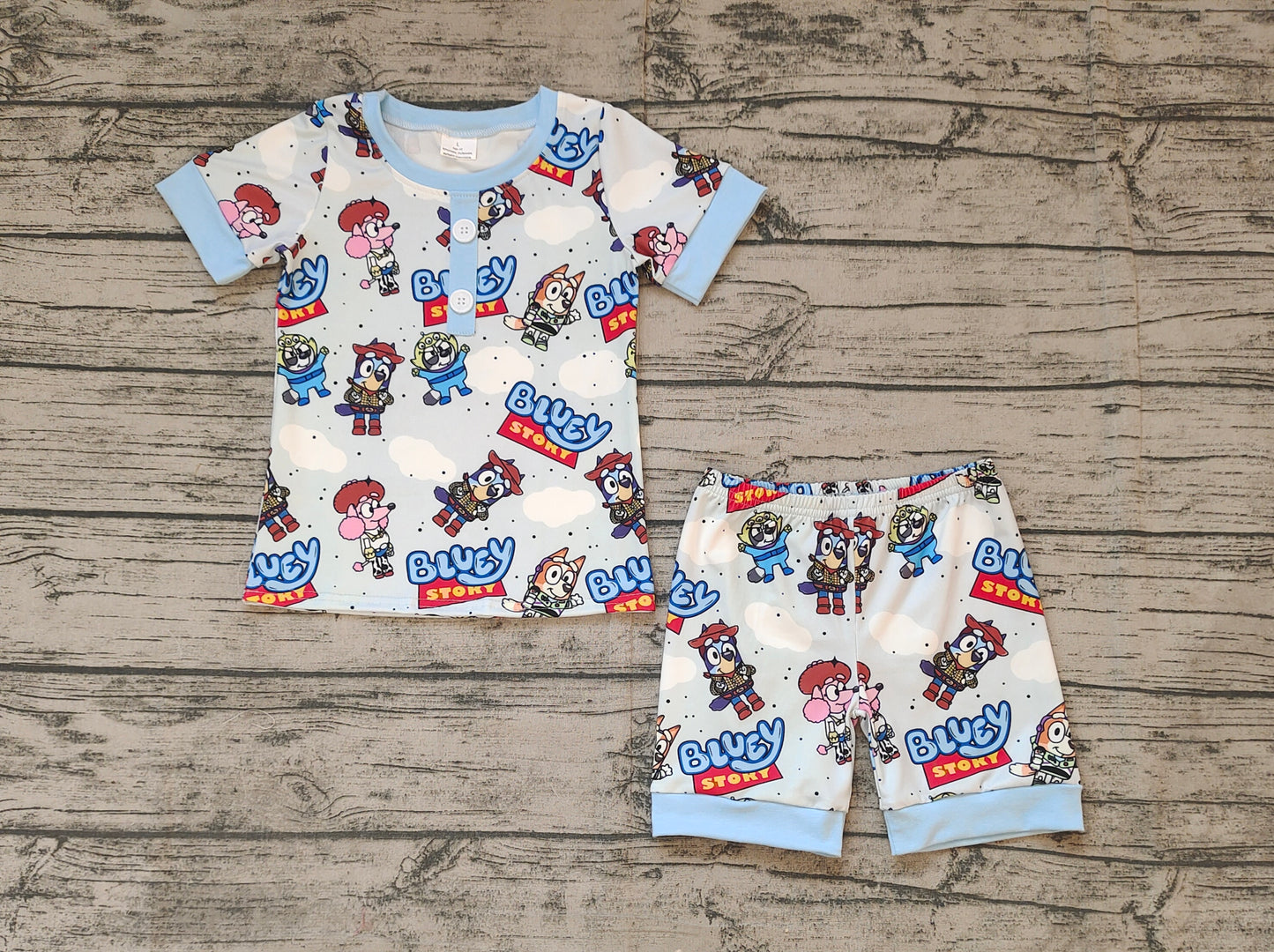 BSSO1240Short sleeves blue dog story kids boys summer pajamas