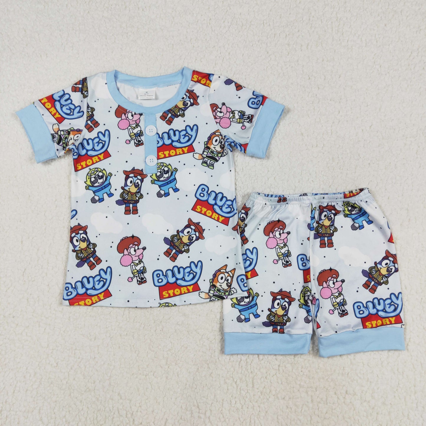 BSSO1240Blue Dog Story Kids Boys Summer Pajamas Short Sleeves Comfortable Sleepwear for Children