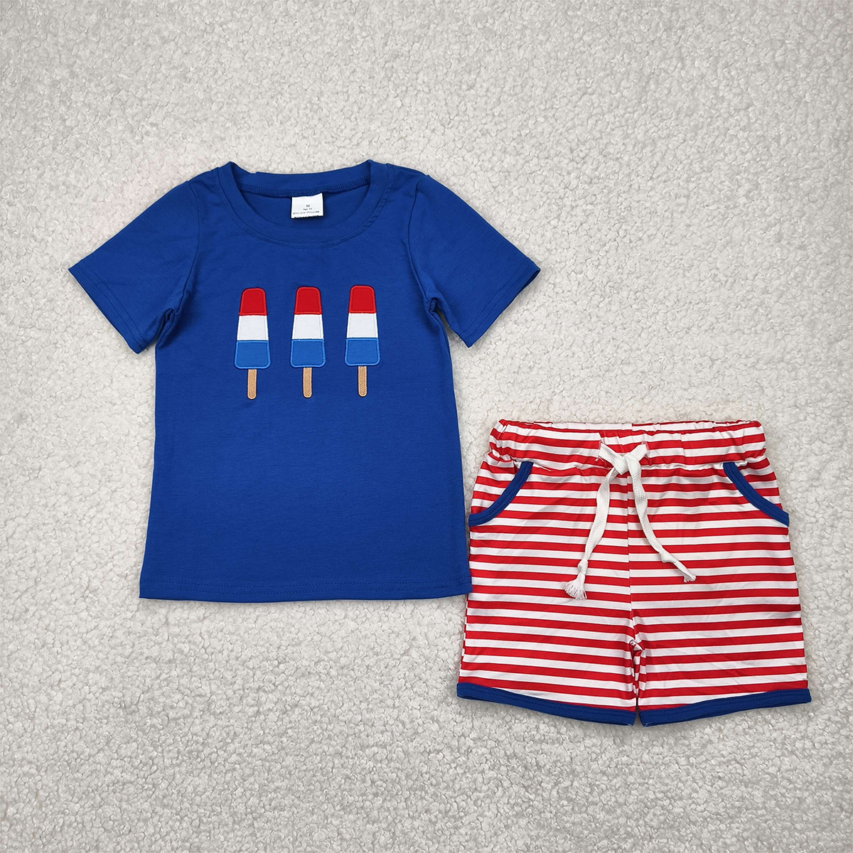 BSSO1250 RTS NO MOQ Baby Boys Summer Boys Outfits Embroidery Baby Boys 4th Of July Popstick Shirts Shorts Clothes Sets