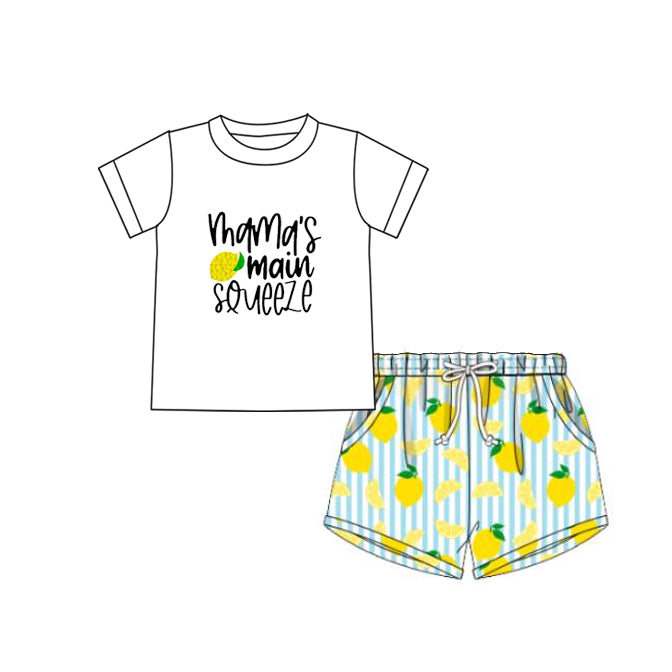 Flutter sleeves stripe lemon tunic shorts girls clothes