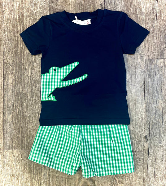 BSSO1284Baby Boys Navy Crocodile Top Shorts Clothes Sets