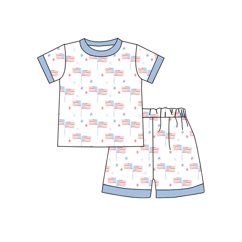 Baby Boys Short Sleeves Flags Stars Top Short 4th Of July Pajamas Set