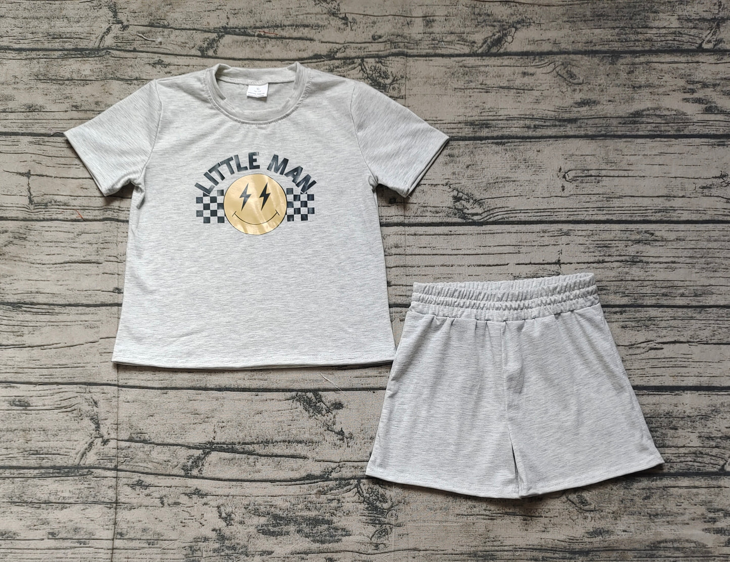 BSSO1303Grey Short Sleeve T-Shirt for Little Boys 'Smiley' Print Kids Fashion Casual Wear