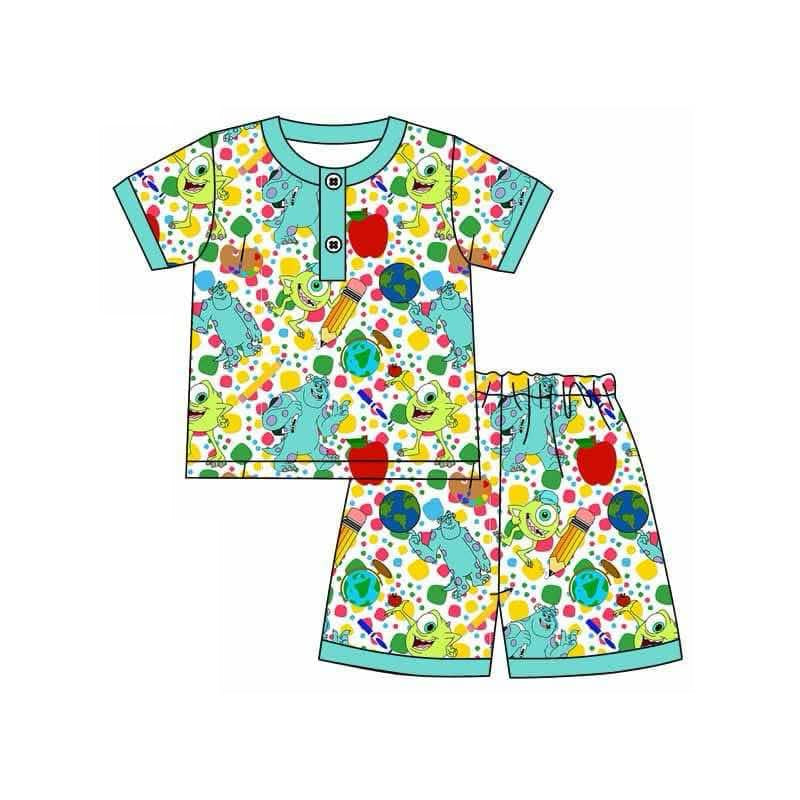 BSSO1363Boys’ School-Ready Short-Sleeve Monster Apple Pajamas
