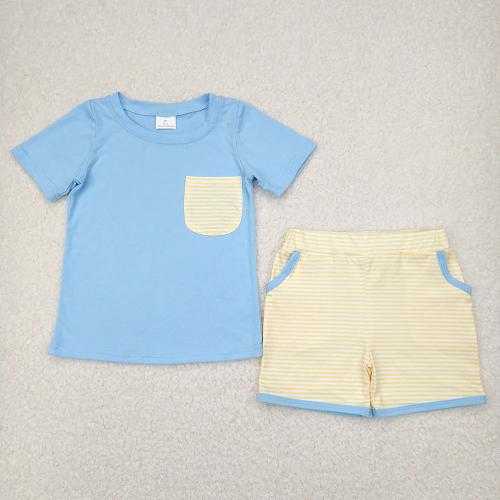 10.18 RTS Sibling Boys Baby Girls Yellow Floral Bows Summer Outfits Sets