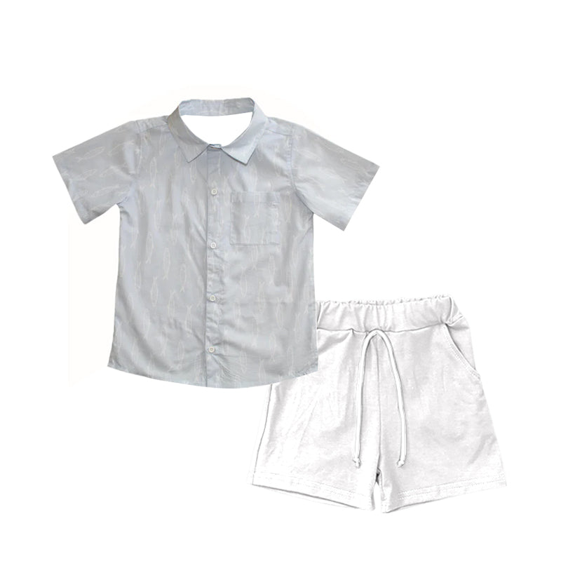 4.24 BSSO1456 Pre order Baby Boys Fishes Button Shirt Top Pockets Short Set