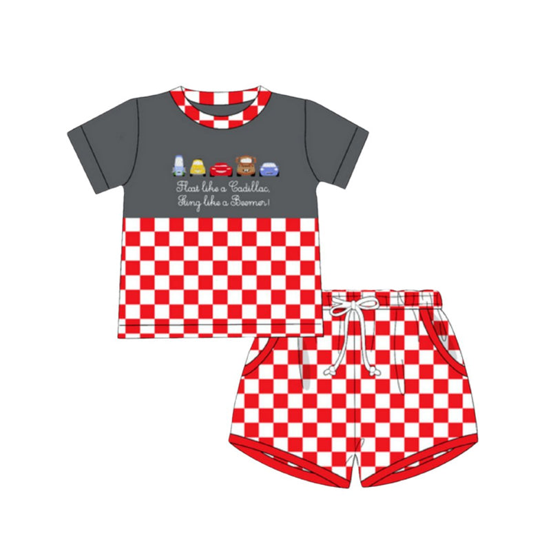 5.16 Pre order Girls Clothing Set with Flutter Sleeves Cars Tunic And Plaid Shorts Outfit for Kids