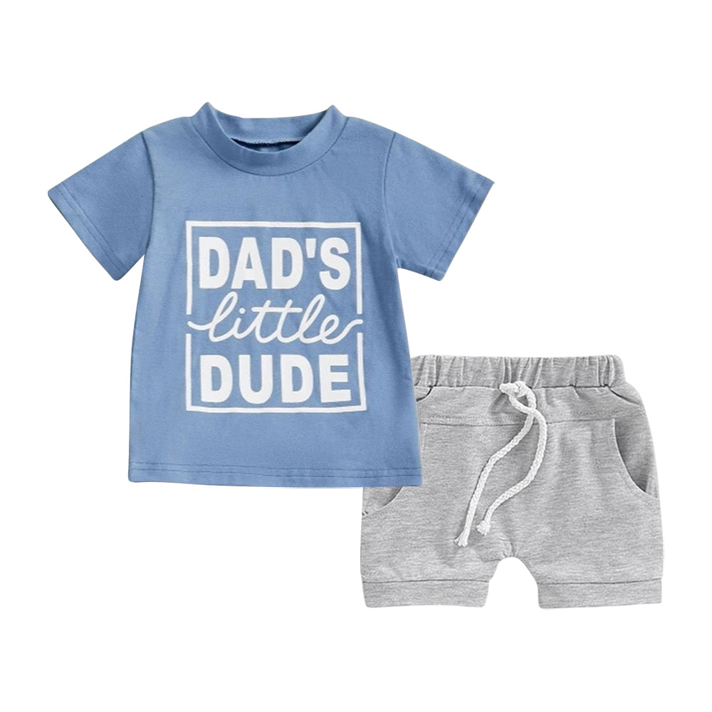 6.11 BSSO1476 Pre order Baby Boys Summer Boys Outfits baby boy clothes DAD blue short sleeve shorts set
