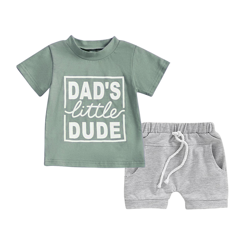 6.11 BSSO1477 Pre order Baby Boys Summer Boys Outfits baby boy clothes DAD green short sleeve shorts set