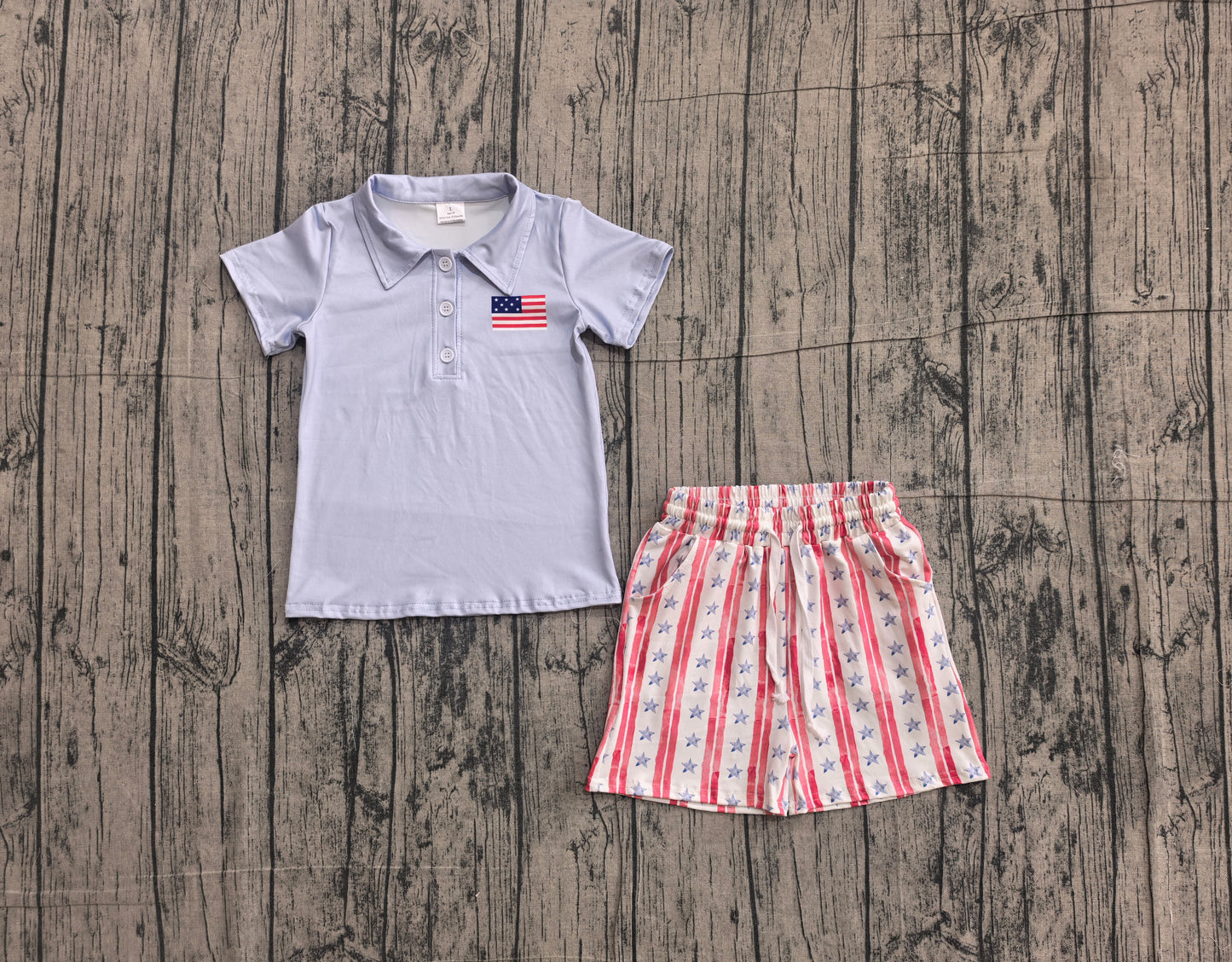5.7 BSSO1480 Sample No Moq Flag polo shirt stripe stars shorts boys 4th of july clothes