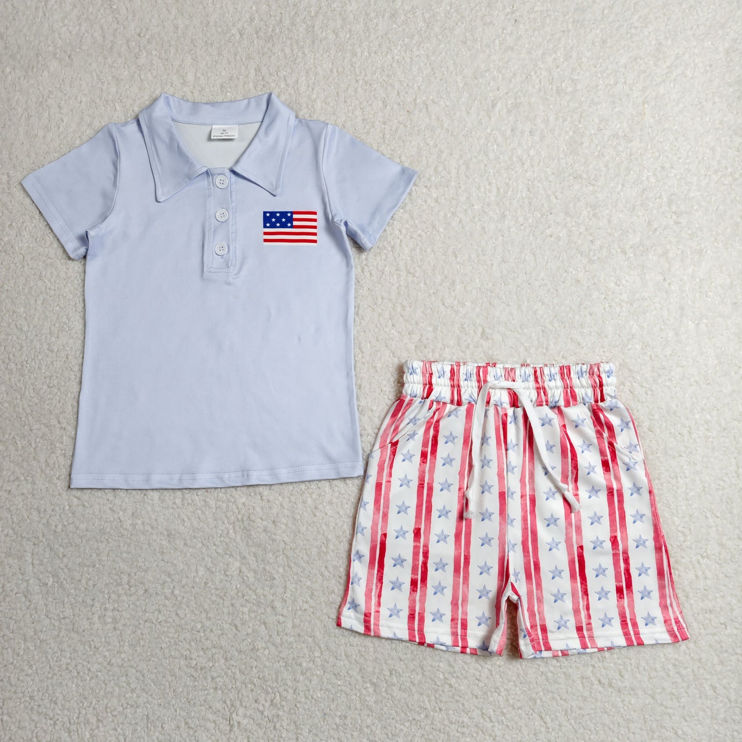 BSSO1480 RTS NO MOQ (In stock))Flag polo shirt stripe stars shorts boys 4th of july clothes