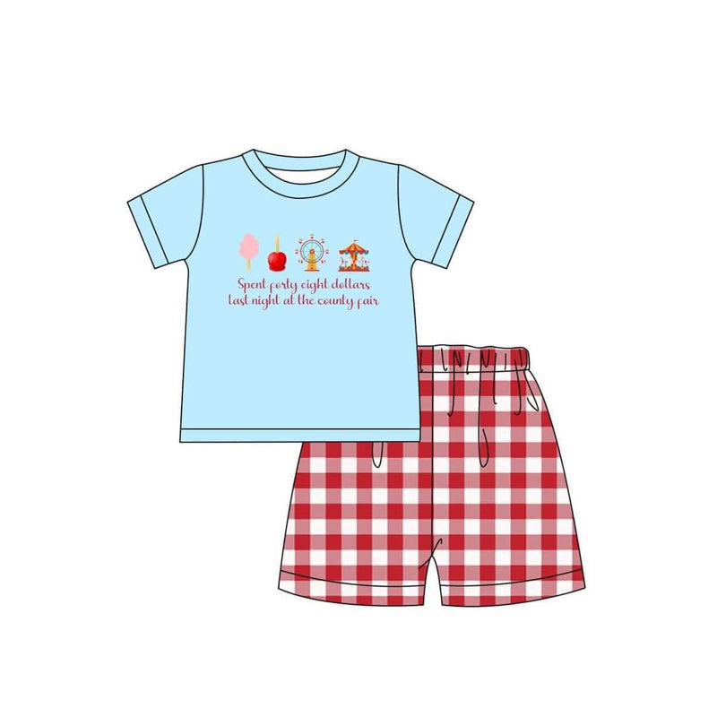8.27 Pre order no moq Kids Girls Boys Sleeveless Top Red Gingham Shorts Outfit Rompers