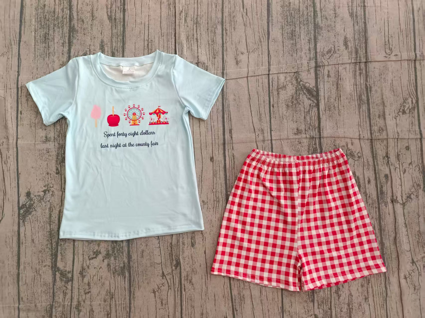 2.11 BSSO1482 Sample No Moq Summer Baby Boys Blue Short Sleeves Park Top Red Plaid Short Set
