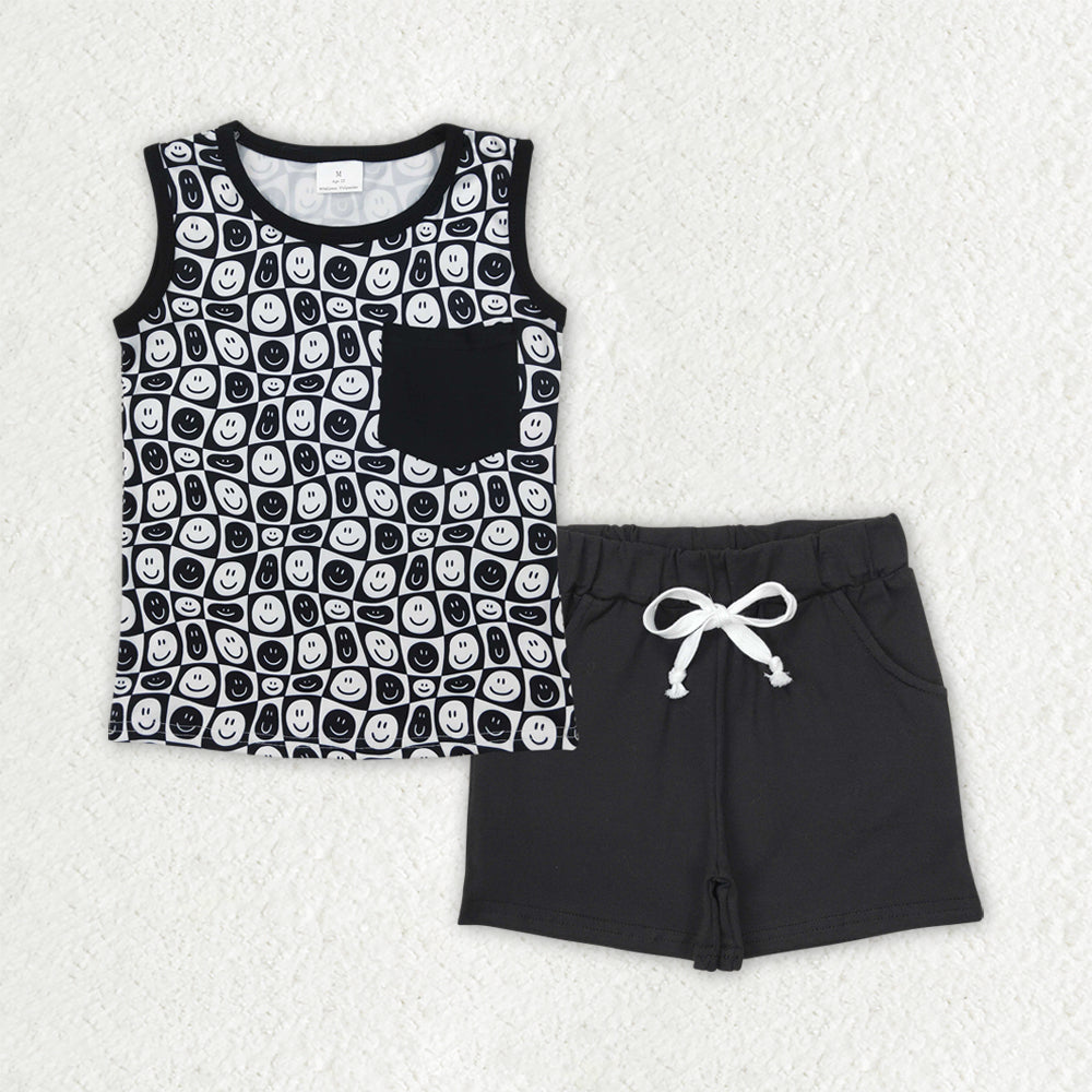 4.17 BSSO1483 RTS NO MOQ Baby Boys Summer Boys Outfits baby boy clothes black sleeveless top shorts sets