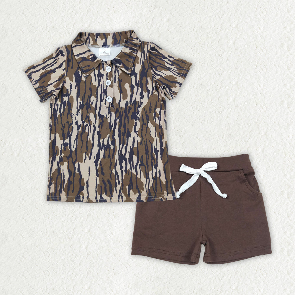 6.19 BSSO1489 RTS NO MOQ Baby Boys Summer Boys Outfits Baby Boys Bottomland Camouflage Top Brown Shorts Set