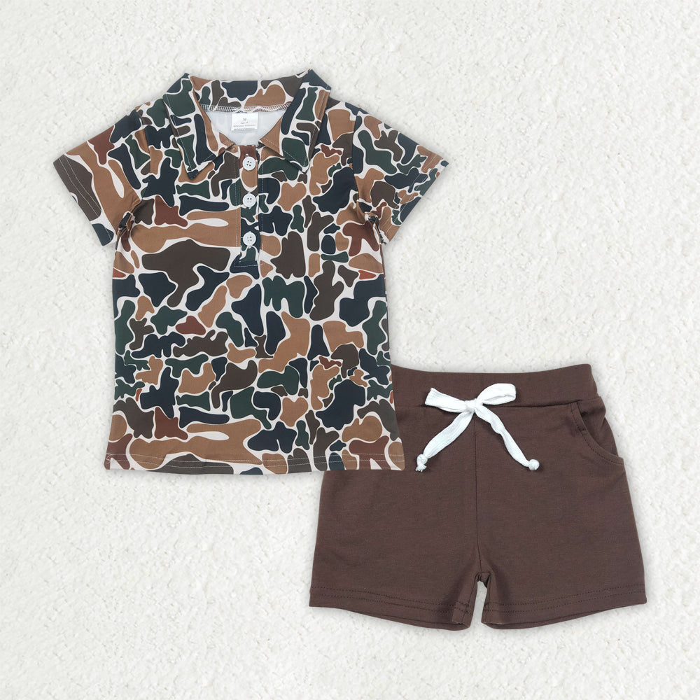 6.19 BSSO1493 RTS NO MOQ Baby Boys Summer Boys Outfits Baby Boys Brown Camouflage Top Brown Shorts Set
