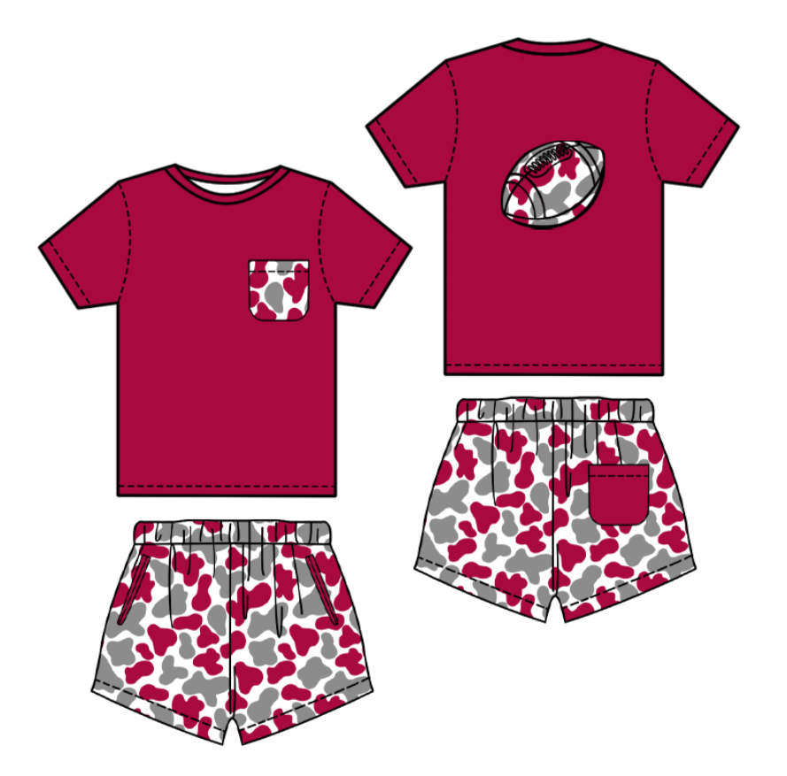 10.3 BSSO1553 Pre order No Moq Baby Boys Red Grey Camo Pockets Back Football Shorts Team Clothes Sets