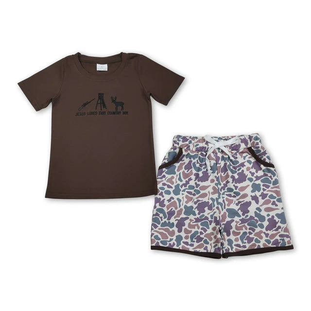 RTS Sibling Short sleeves top camo shorts toddler boys outfits
