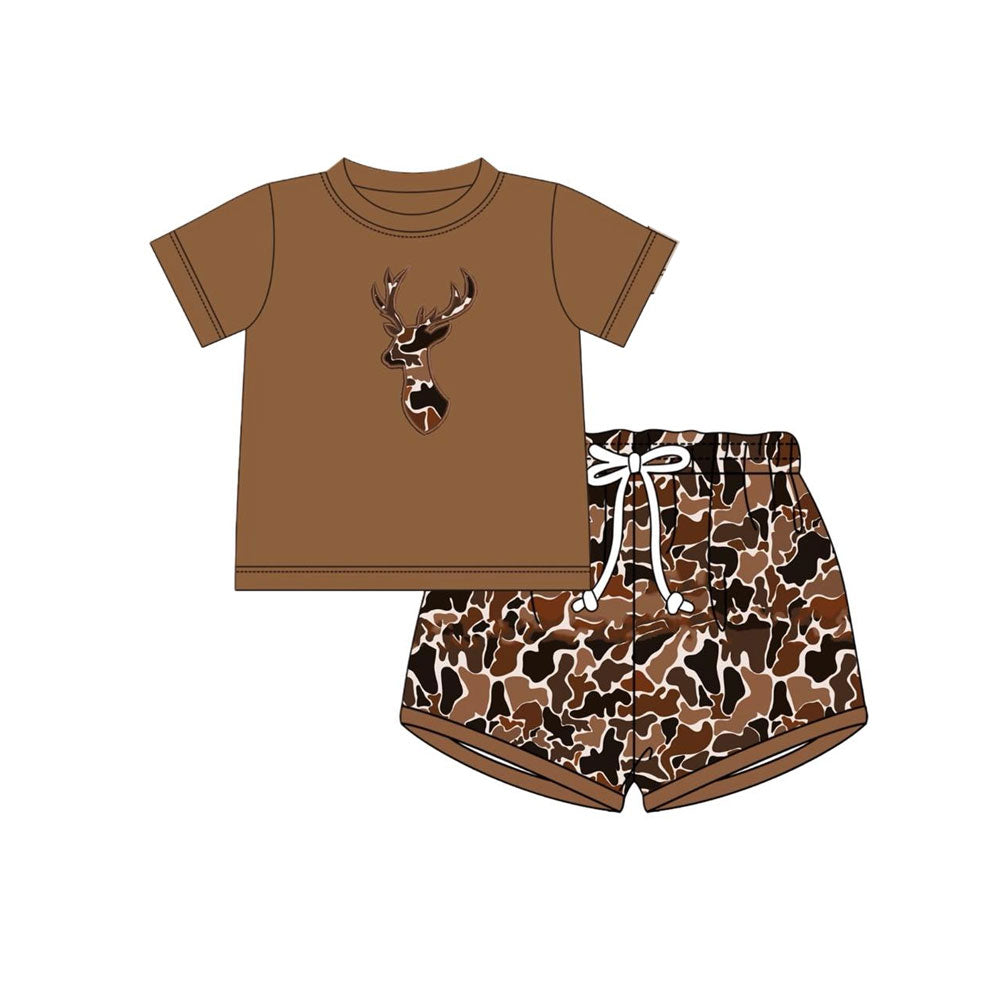 10.20 BSSO1575 Pre order No Moq BSSO1575Baby Boys Brown Camo Deer Top Shorts Hunting Clothes Sets