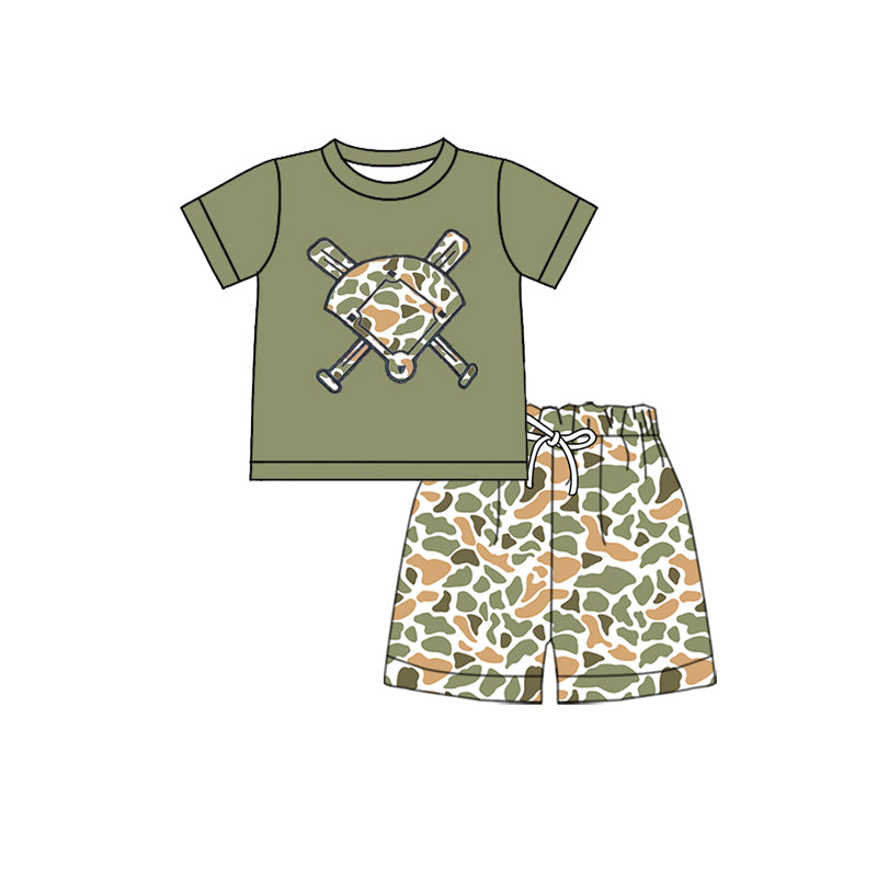 10.22 BSSO1591 Pre order No Moq Baby Girls Green Orange Camo Baseball Top Shorts Team Clothes Sets
