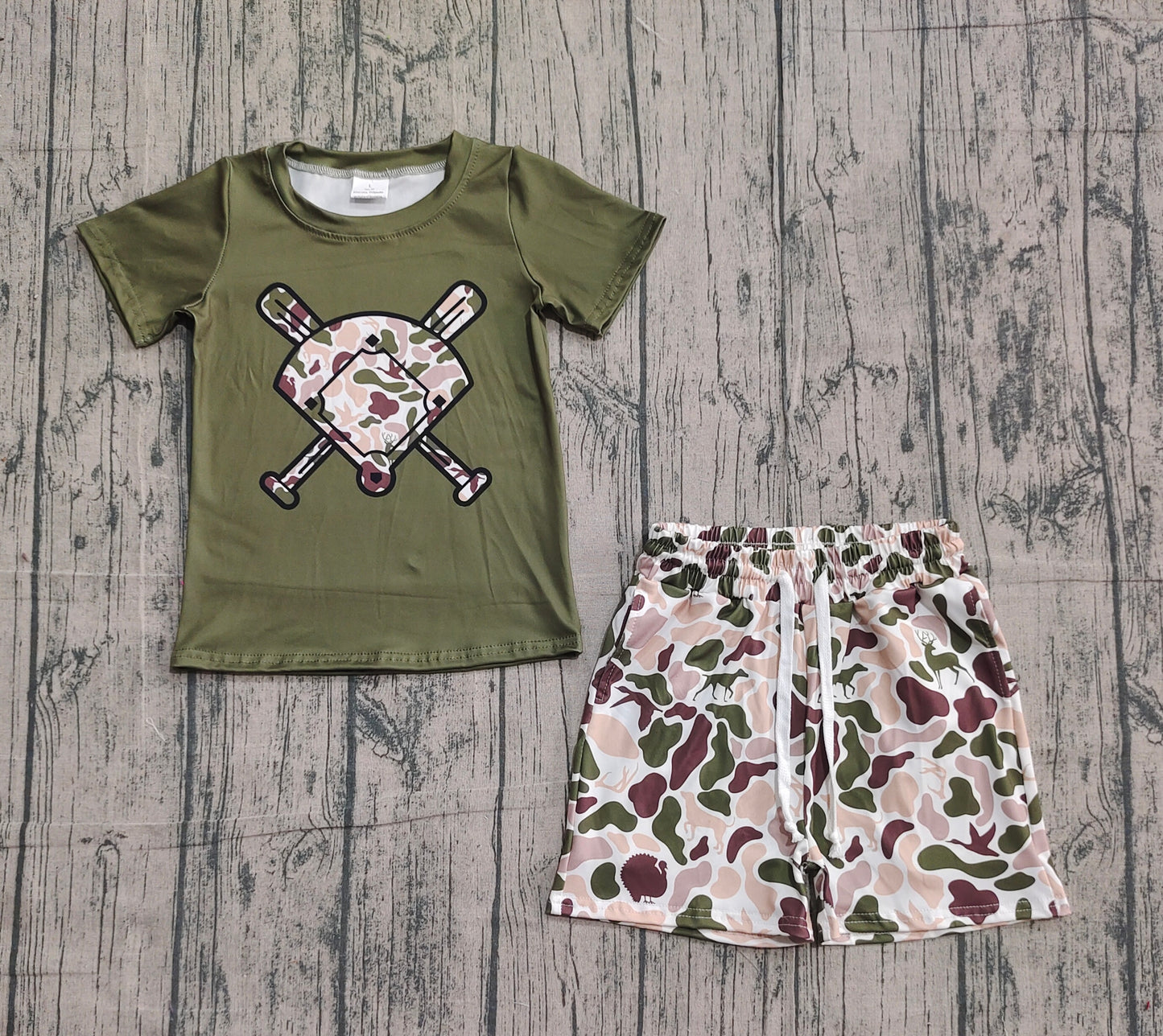 10.27 BSSO1592 Sample No Moq Baby Girls Deer Ducks Camo Baseball Top Shorts Team Clothes Sets
