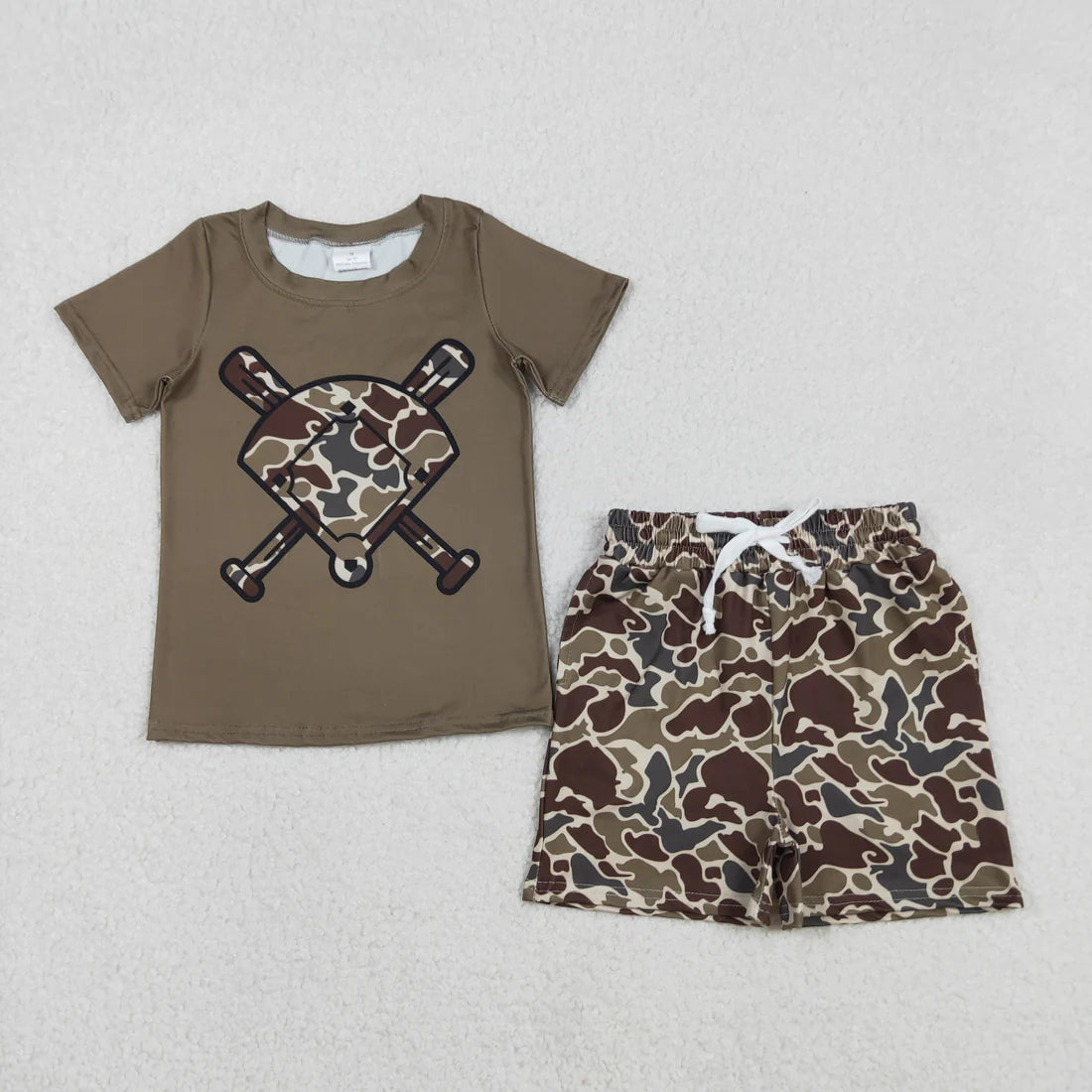 11.21 RTS Sibling Baby Boys Short Sleeve Camo Baseballs Top Pockets Shorts Team