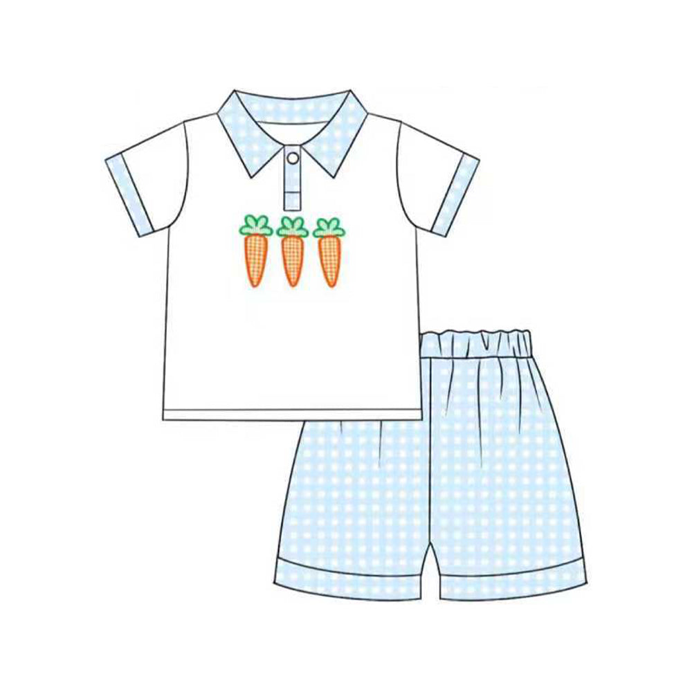 10.23 (Pre Order) No moq BSSO1604 PRE-ORDER Baby Boys Carrots Button Top Checked Shorts Easter Clothes Sets