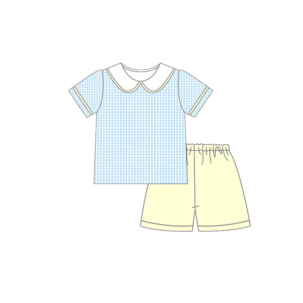 10.23 (Pre Order) No moq BSSO1607 PRE-ORDER Baby Boys Checked Collar Top Shorts Clothes Sets