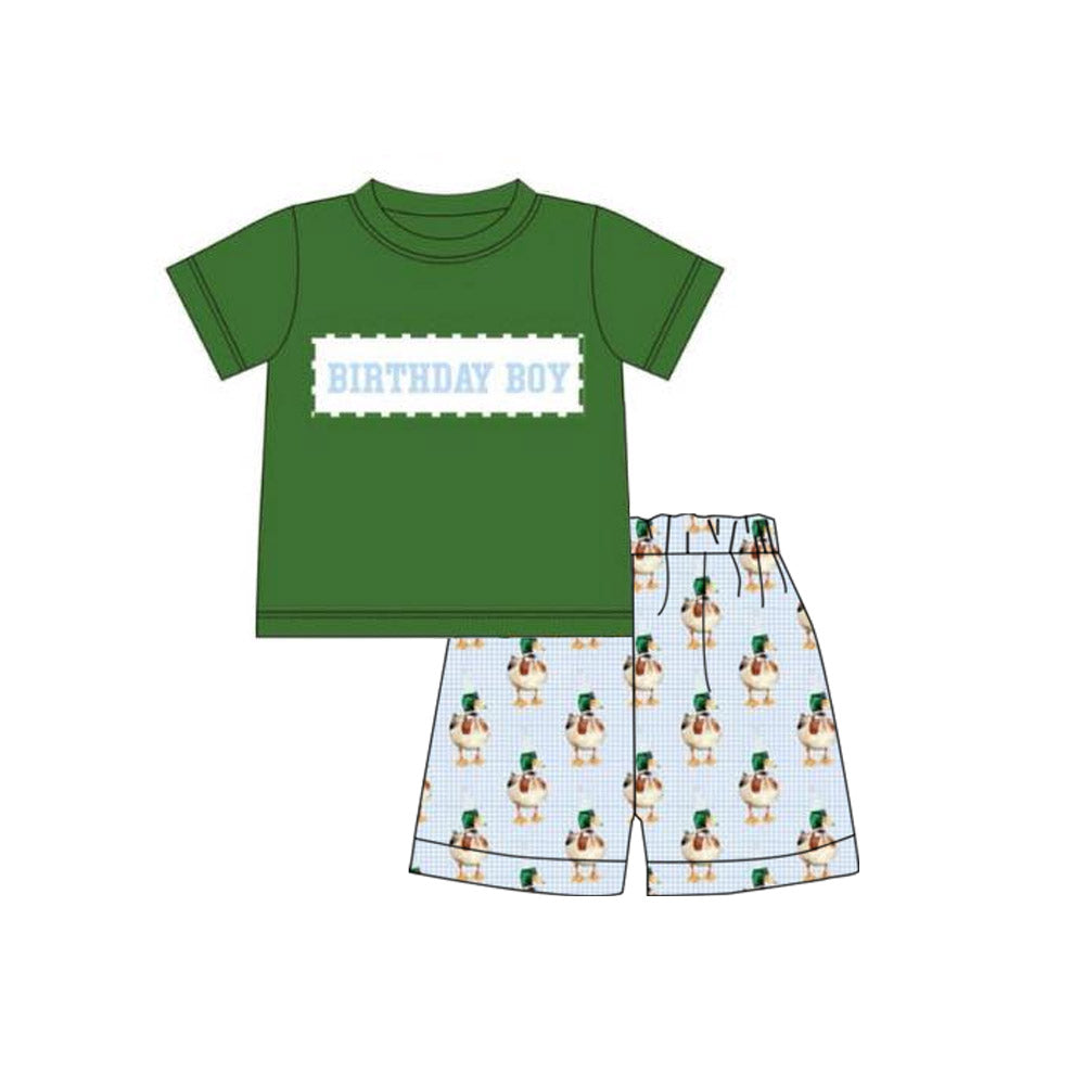 10.23 (Pre Order) No moq BSSO1613 PRE-ORDER Baby Boys Birthday Boy Top Green Ducks Plaid Shorts Clothes Sets