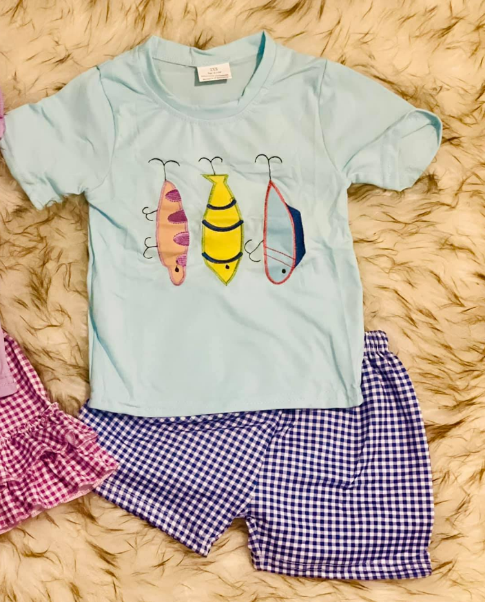 10.27 BSSO1628 Pre order No Moq Baby Boys Fishing Top Checked Shorts Hunting Clothes Sets