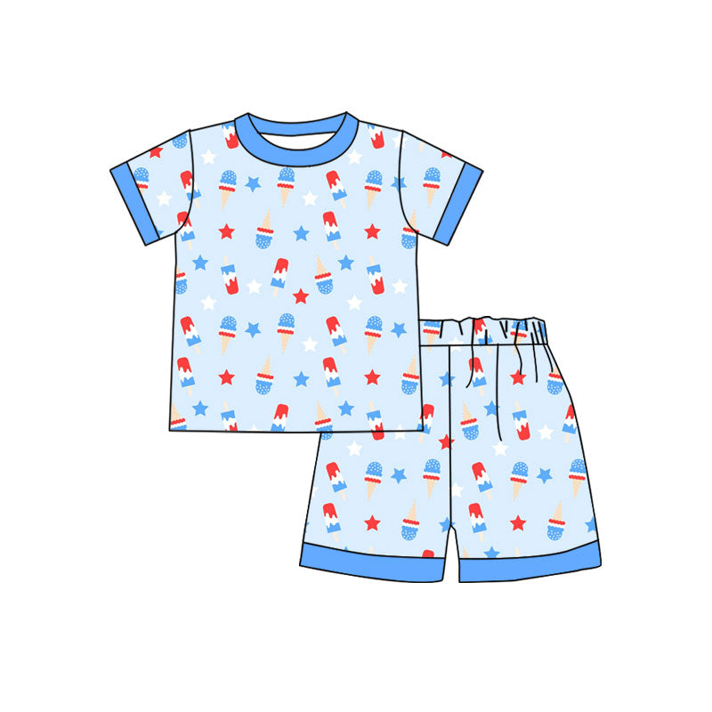 11.4 BSSO1642 Pre order No Moq Baby Boys Stars Ice Creams Shorts July 4th Pajamas Clothes Sets