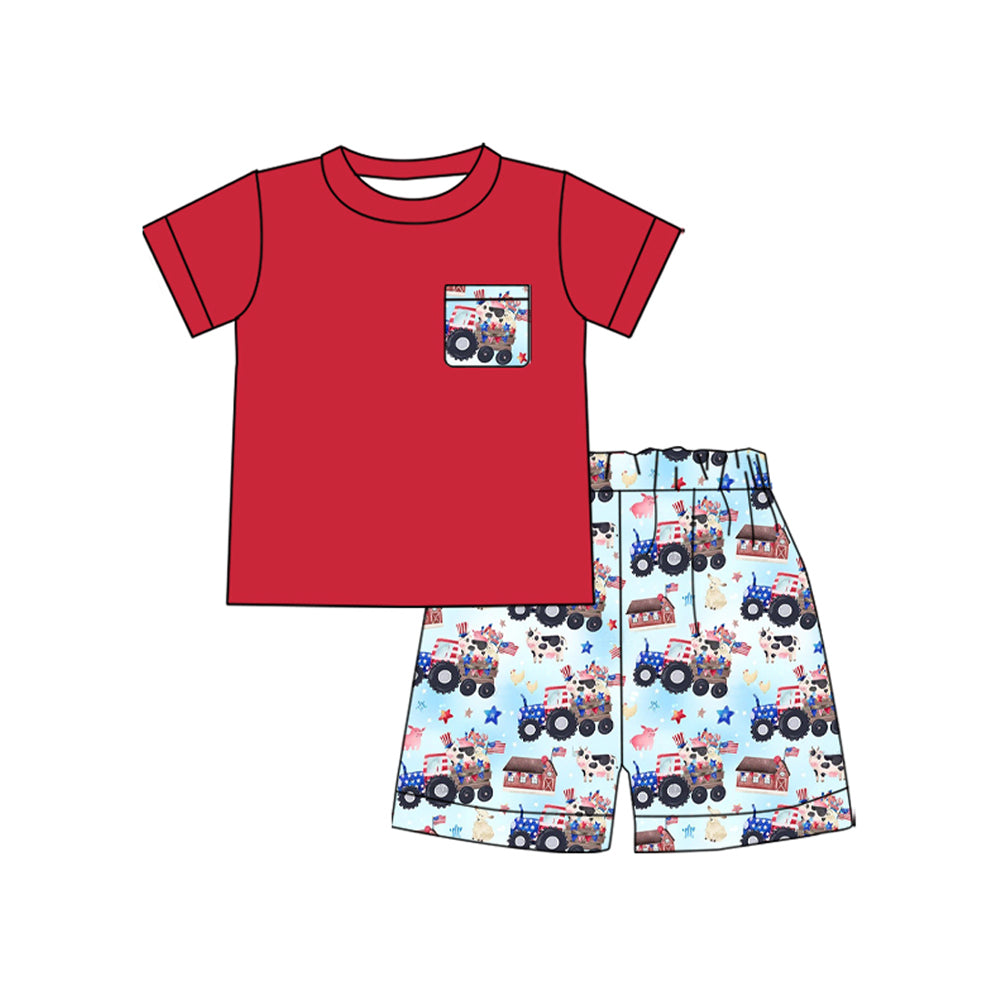 11.5 BSSO1647 Pre order No Moq Baby Boys Red Car Top Shorts Pajamas Sets