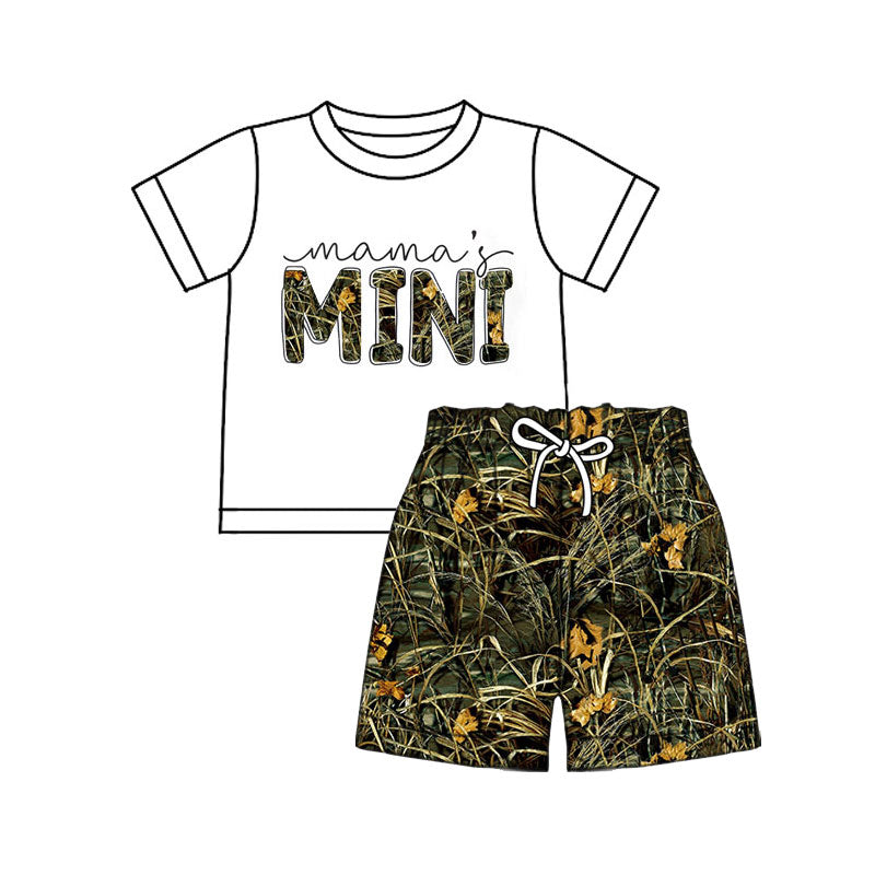 11.7 BSSO1658 Pre order No Moq Baby Boys Leaves Camo Mama's Mini Top Short Clothes Sets