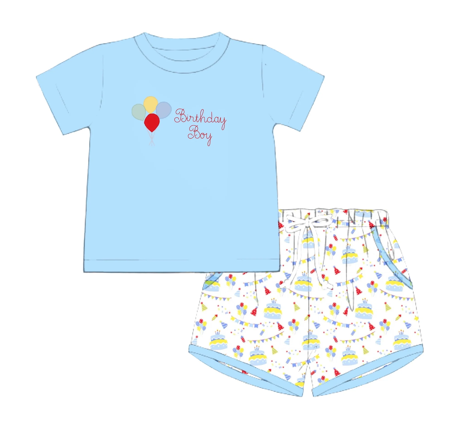 11.14 BSSO1695 Pre order No Moq Baby Birthday Boy Balloons Top Shorts Clothes Sets