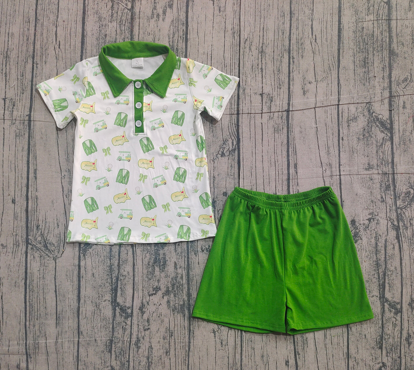 12.25 BSSO1697 Sample No Moq Baby Boys Green Golf Trucks Button Polo Shirts Shorts Clothes Sets