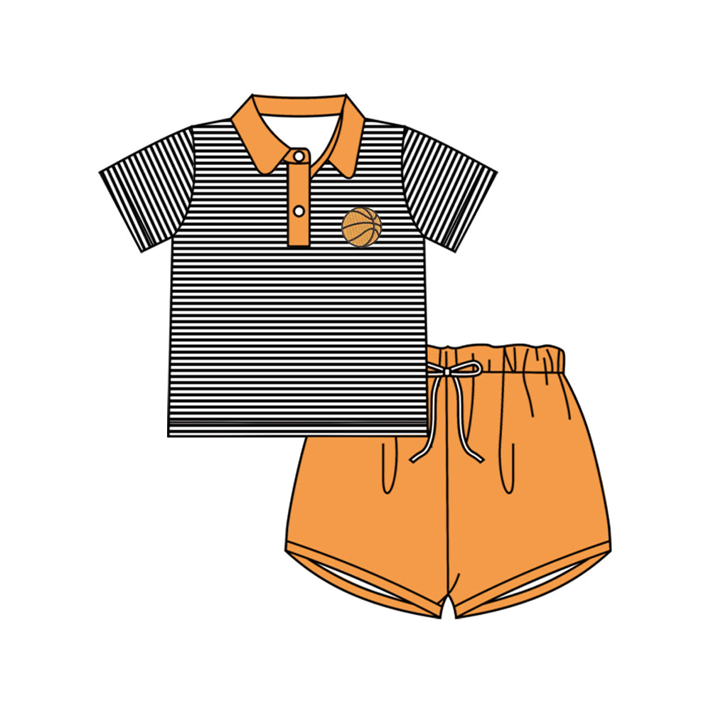 11.19 BSSO1700 Pre order No Moq Baby Boys Stripe Basketballs Button Top Shorts Team Clothes Sets