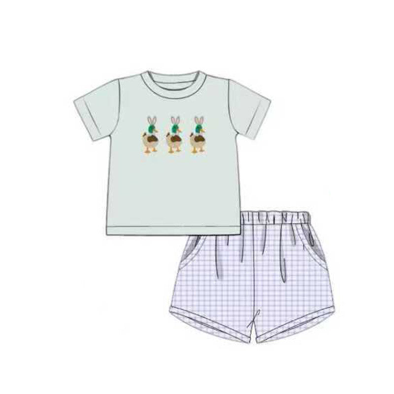 11.22 BSSO1719 Pre order No Moq Baby Boys Rabbits Ducks Top Checked Pockets Shorts Easter Clothes Sets