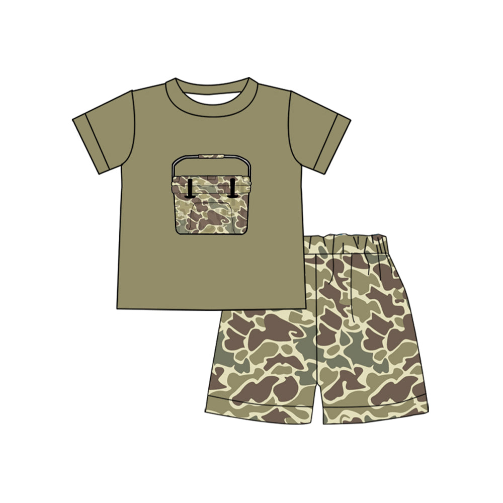12.5 BSSO1767 Pre order No Moq Baby Boys Southern Green Camo Boxes Top Shorts Hunting Clothes Sets