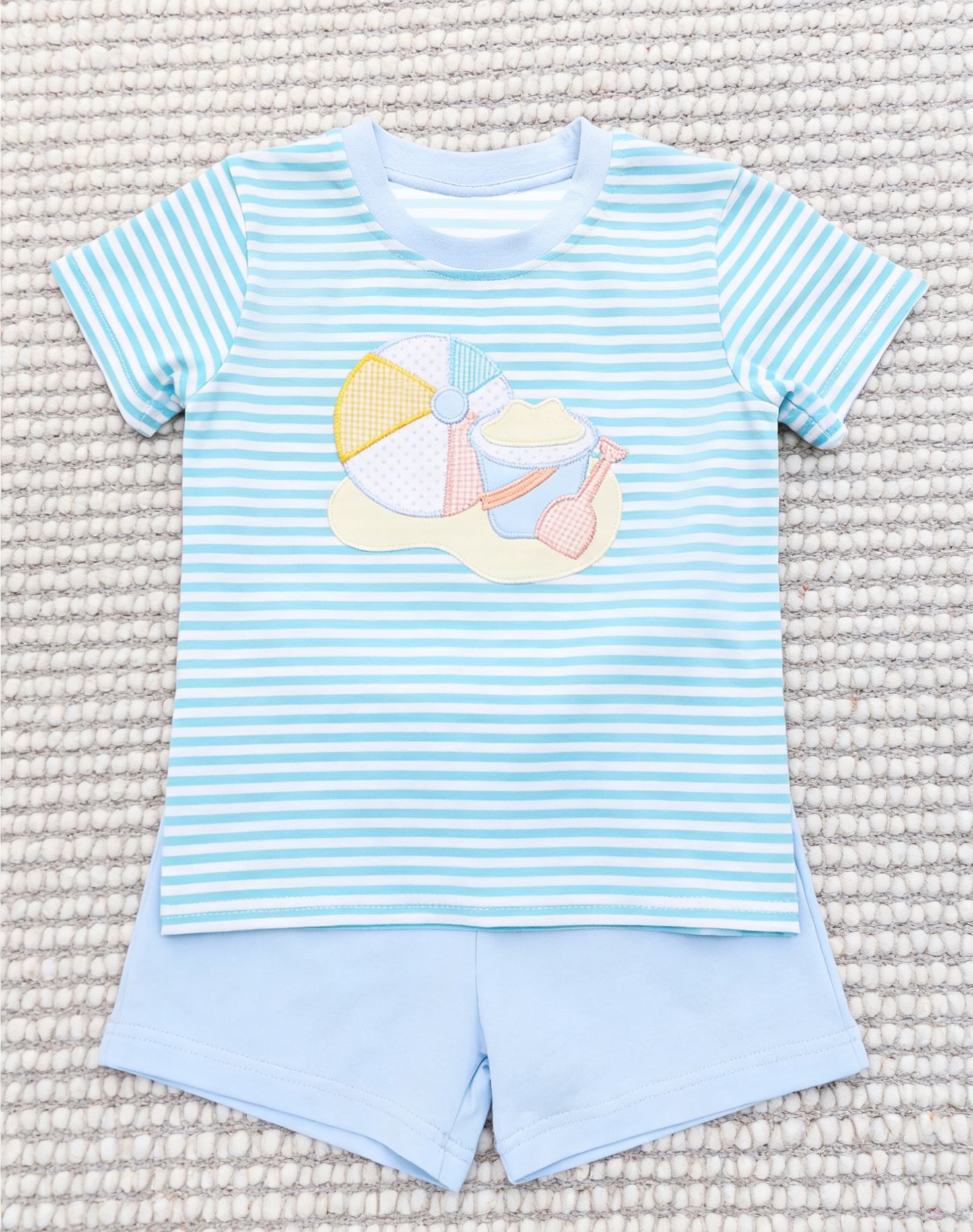 1.5 BSSO1834 Pre order No Moq Baby Boys Blue Stripe Beach Top Shorts Clothes Sets