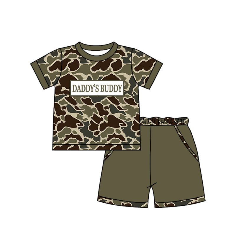 1.6 BSSO1843 Pre order No Moq Baby Boys Southern Dark Khaki Camo Daddy's Buddy Top Pockets Shorts Clothes Sets
