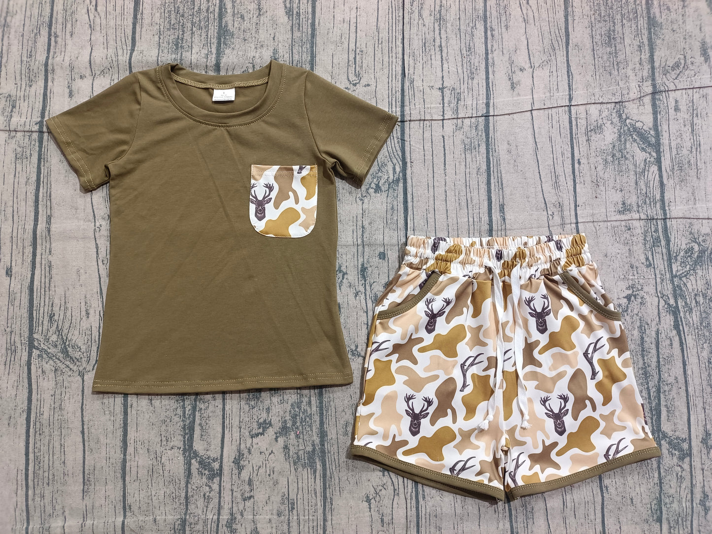 1.9 BSSO1845 Sample No Moq Baby Boys Shirt Top Southern Deer Camo Pockets Shorts Hunting Clothes Sets